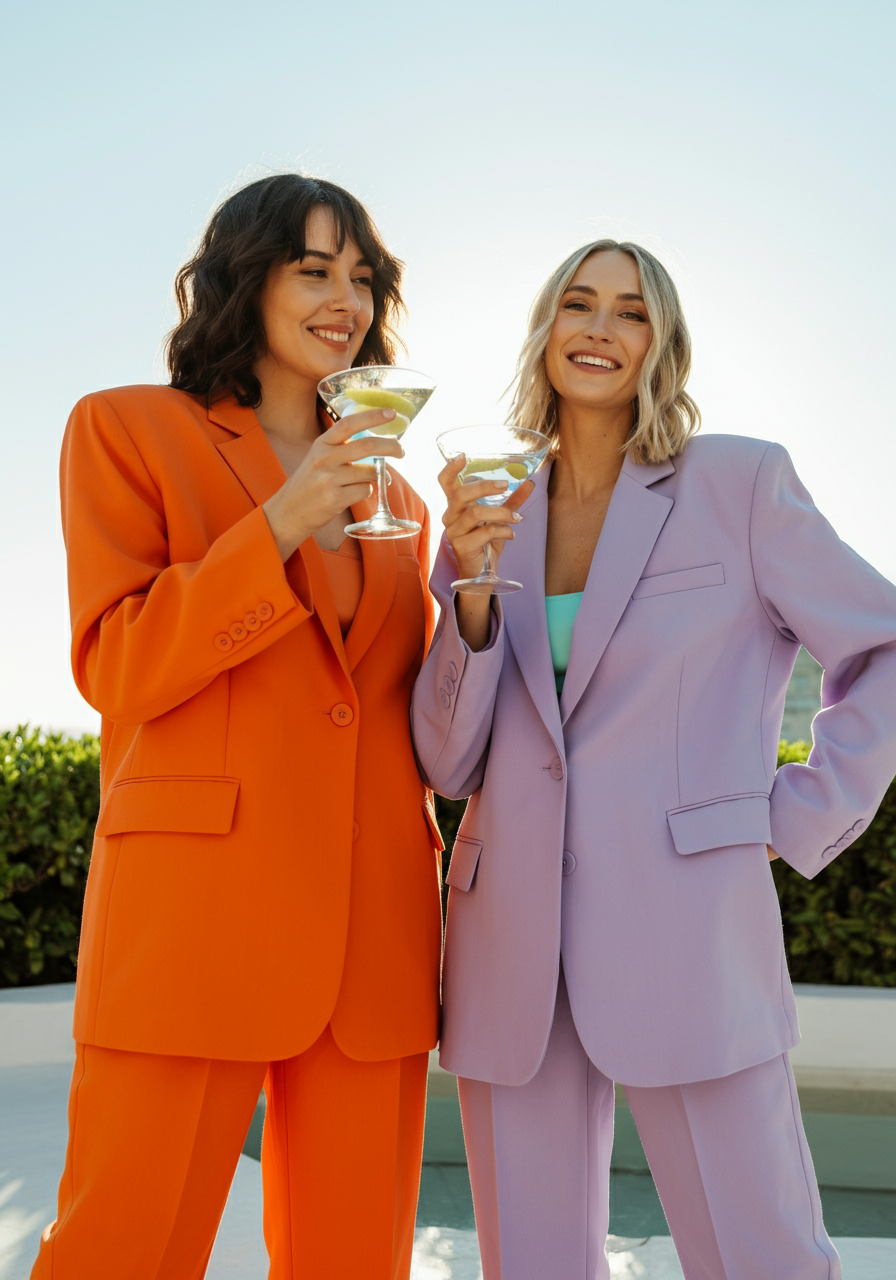 Two women business owners happily celebrating by toasting their drinks